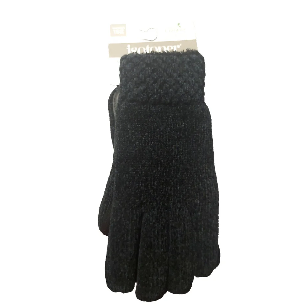 Isotoner Signature Black Chenille Cable-Knit Gloves Sz One Size NWT